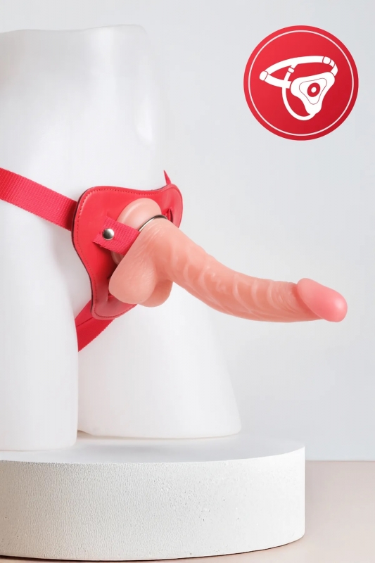 G Noktası Uyarıcı 22 cm Kırmızı Kemerli Uzun Kavisli Strapon