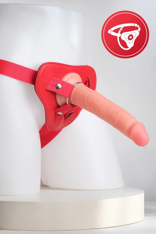 Gerçekçi ve Testissiz 19 cm Strapon Takma Kırmızı Kemerli