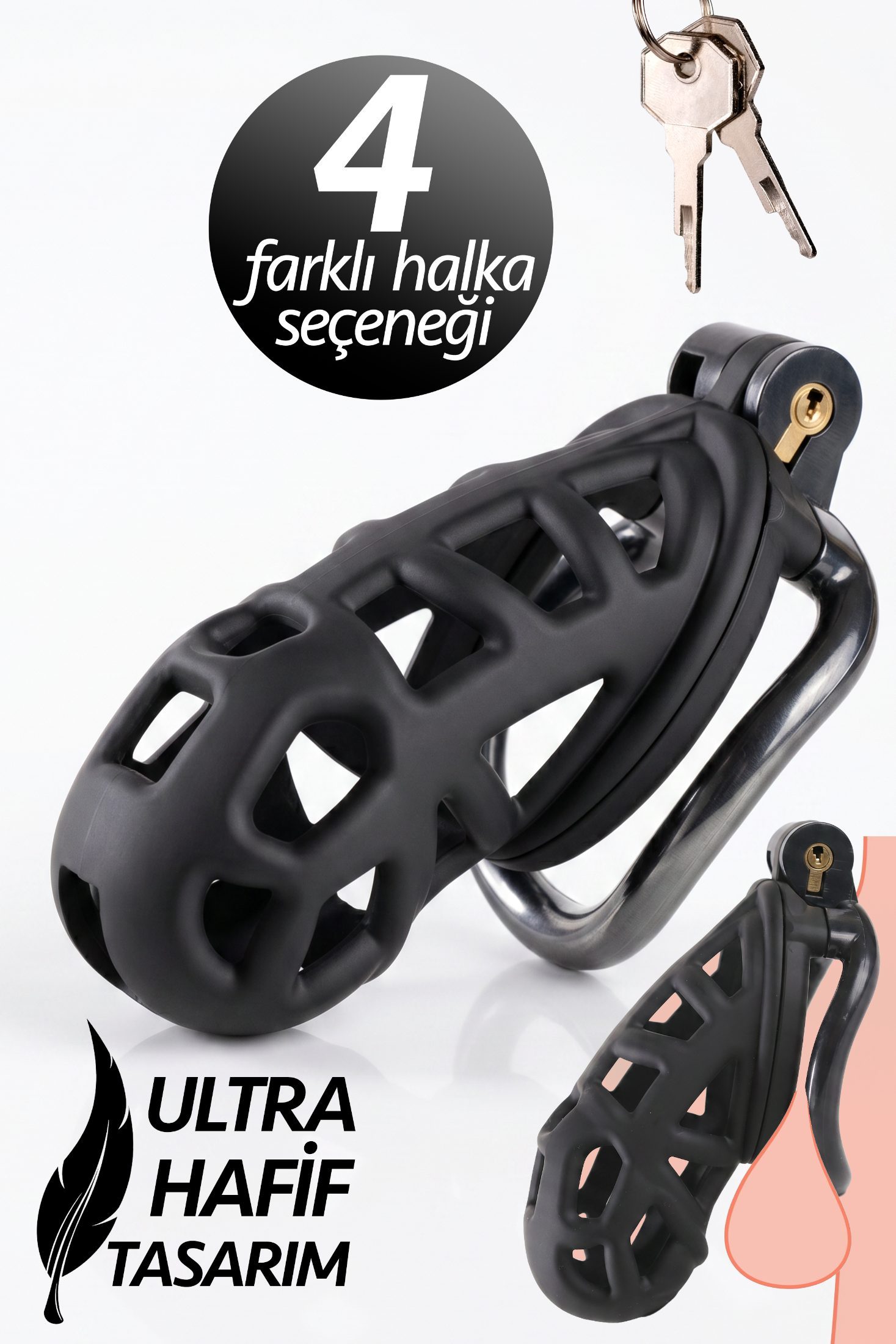 Siyah Sissy Chastity Cage Büyük Boy Male Bekaret Esaret Kafesi